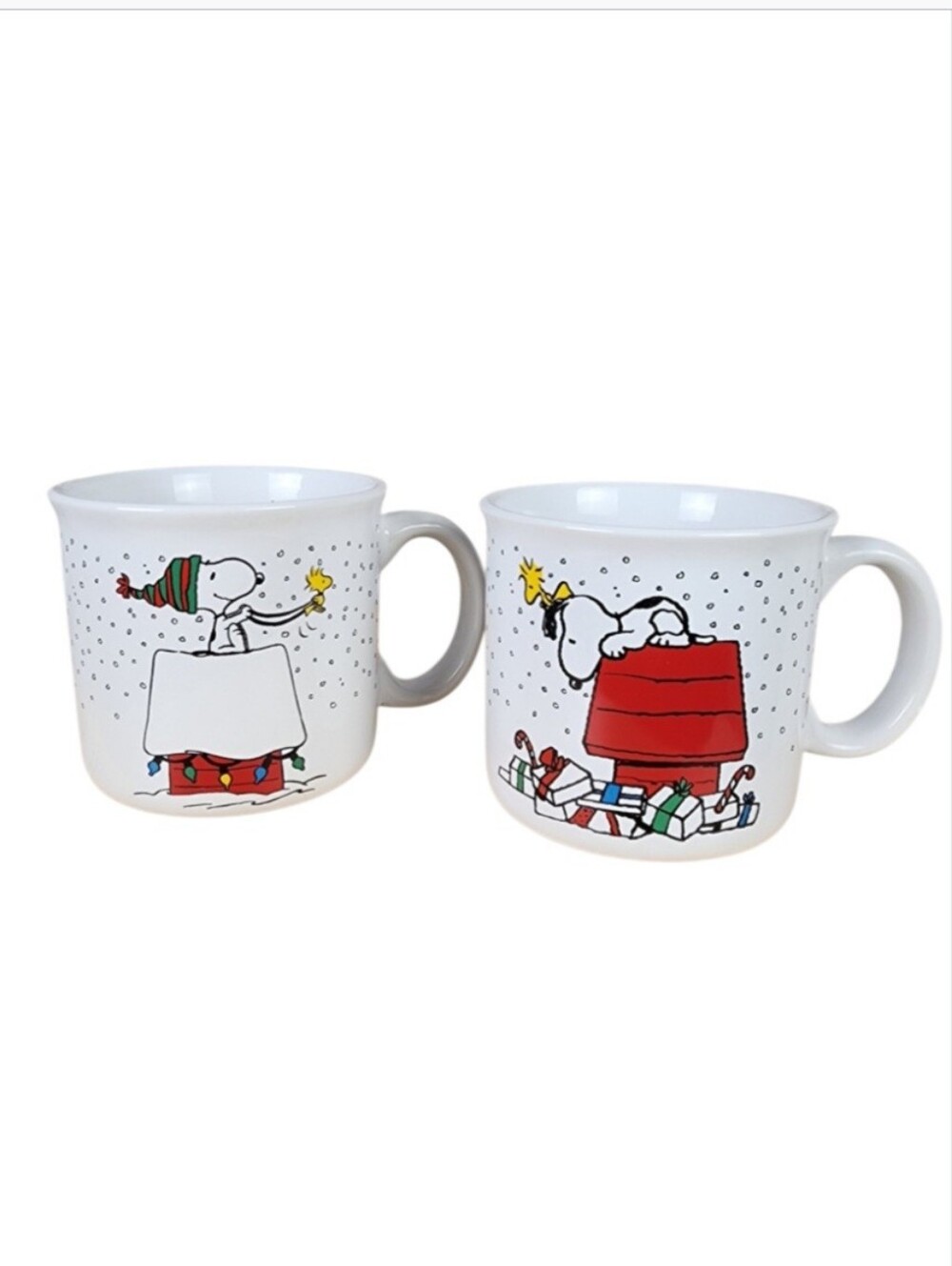 Peanuts 2023 Large Coffee Mugs Set of 2 Snoopy Woodstock Christmas Holiday Scene